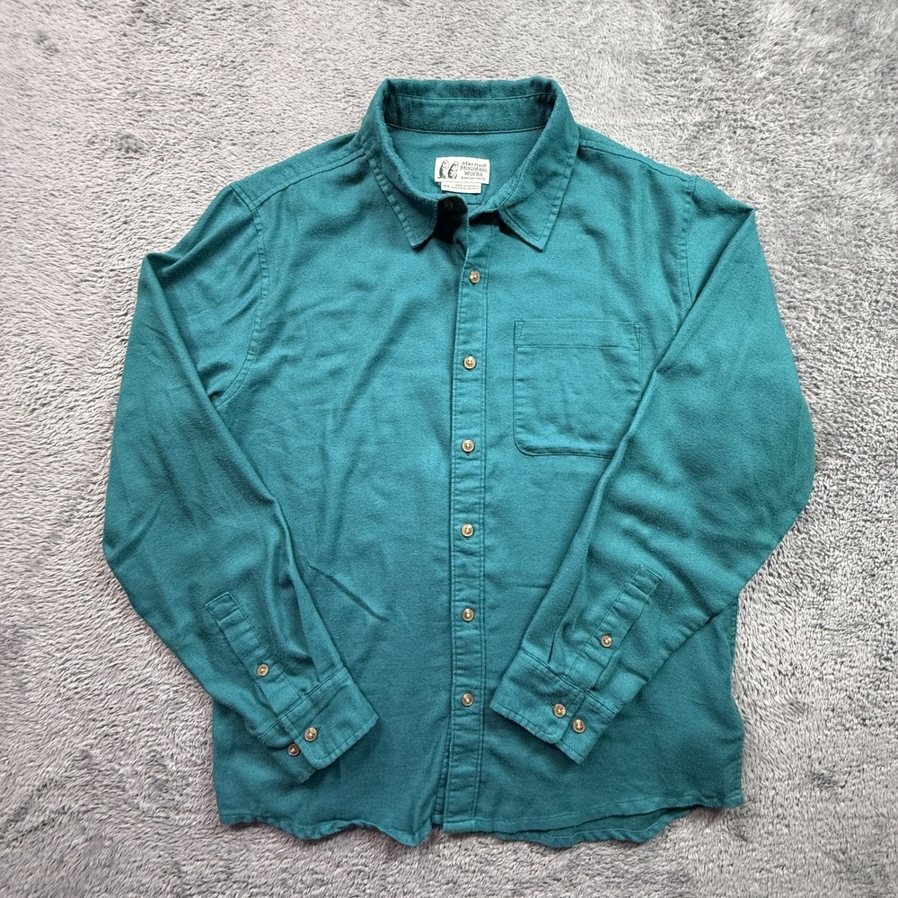 Marmot Mountain Works Flannel Shirt Turquoise Blue Mens M Cotton Blend Hiking